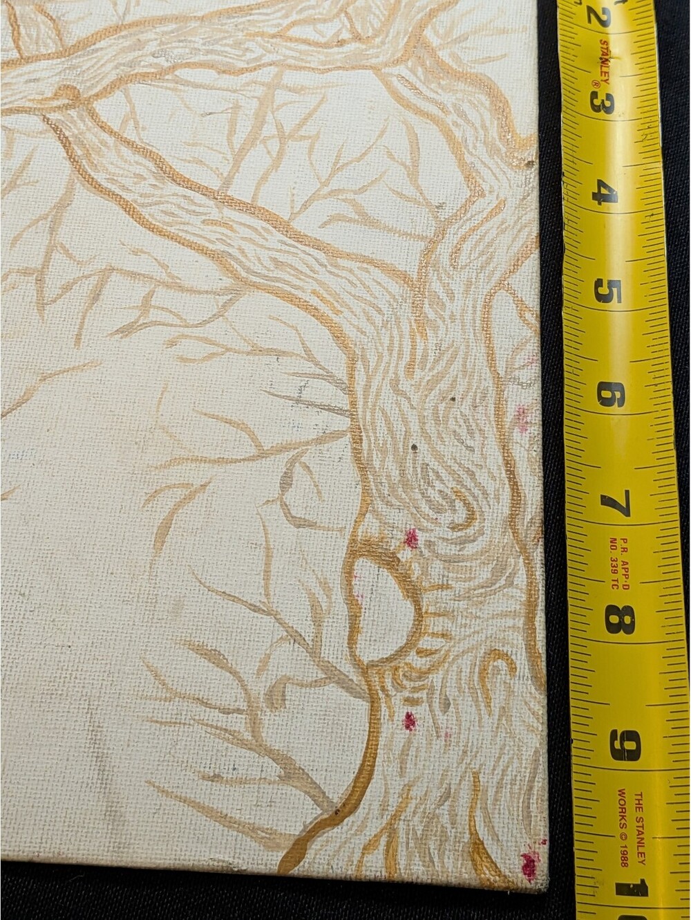 Original Tree Branch Line Art Painting Small Canvas Beige Gold Woodland Art
